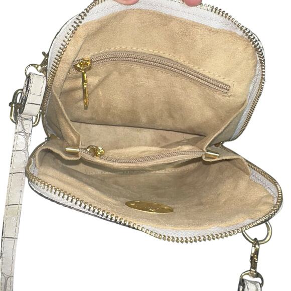 Pratesi Volterra Cream Croc Embossed Italian Leather Crossbody Bag - Picture 10 of 10